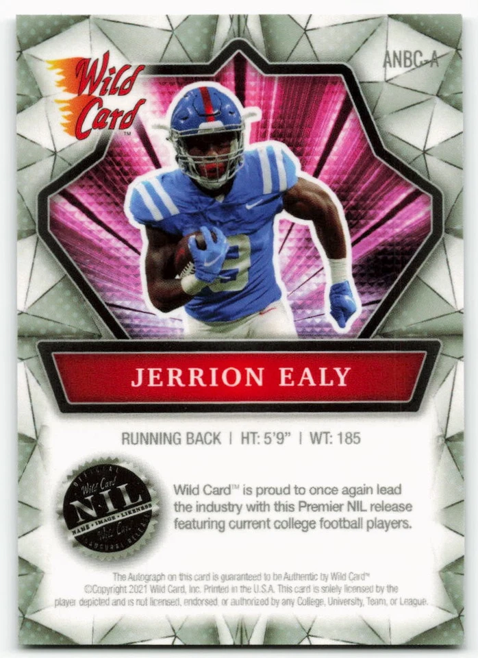 2021 Jerrion Ealy Wild Card Alumination NIL RC Holo Lux Silver 79/99 - Image 2 of 2