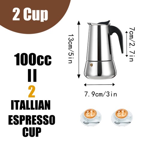 DITOSH 2 Cup Stovetop Espresso Maker Stainless Steel Moka Pot Stove Top Perco... - Picture 3 of 9