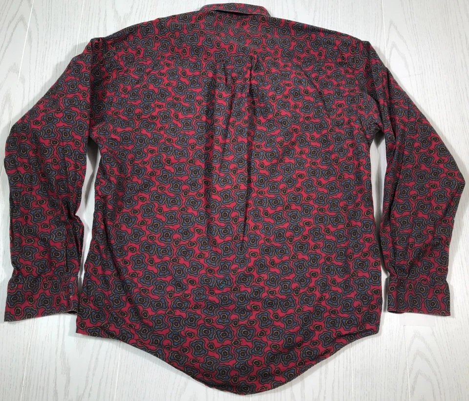 Camisa De Colección Años 80 Dockers Manga Larga Hombre M Roja Geométrica Abstracta Abotonada Foto 2 de 4
