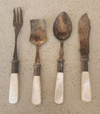 Set condimenti vintage Inghilterra EPNS placcato argento manico madreperla