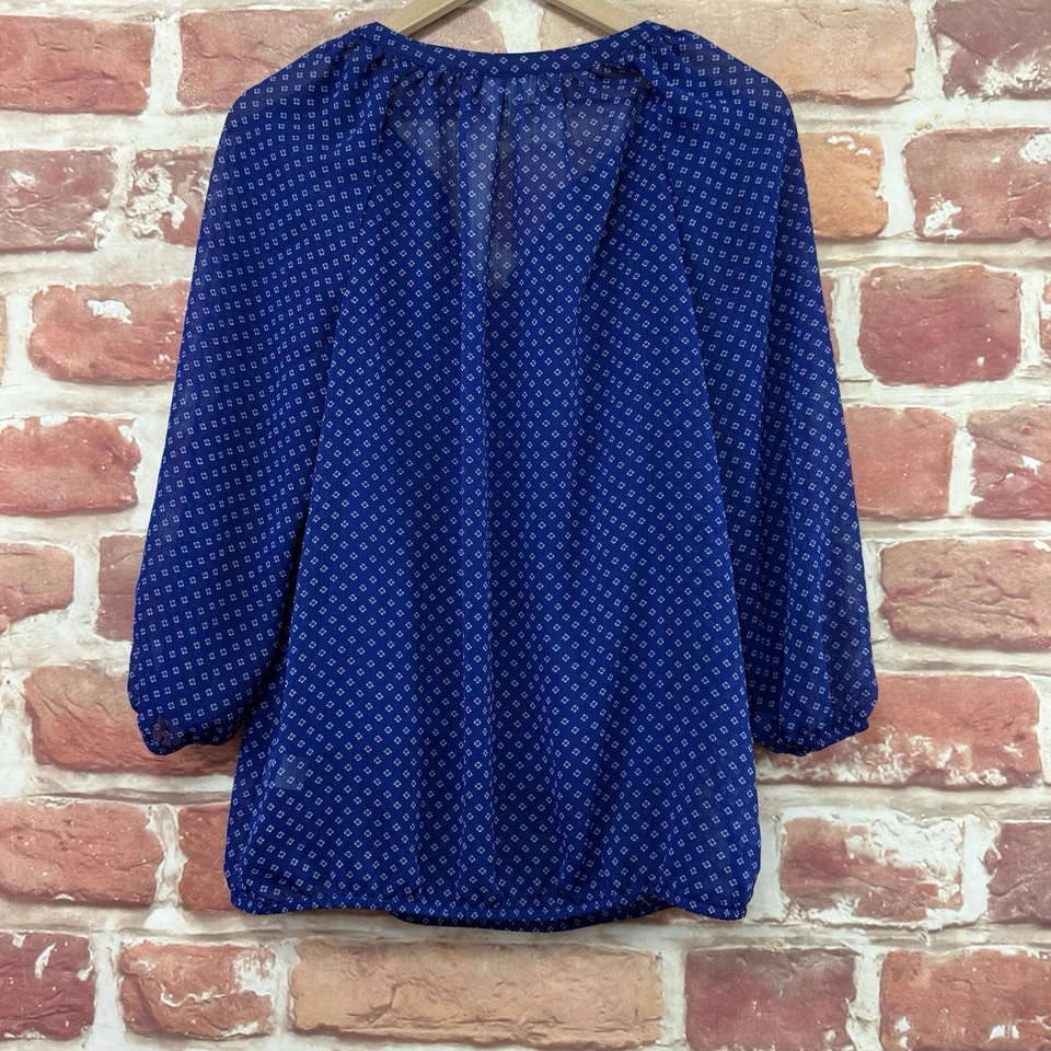 Camisa de Carrera Liz Claiborne Top Mujer Pequeña Alta Azul Blanca Mini Floral Informal Foto 4 de 4