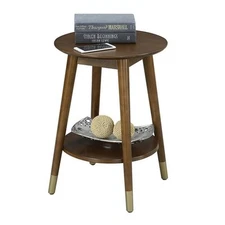 Wilson Mid-Century Round End Table with Bottom Shelf in Espresso Wood Finish