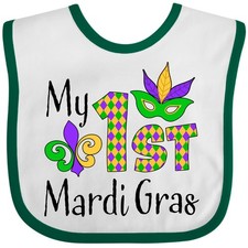 Inktastic My 1st Mardi Gras With Mask Baby Bib Kids Kid Fleur De Lis Pattern New