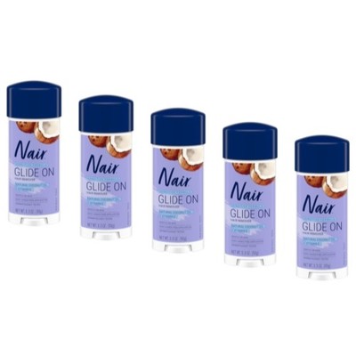 5 Pack Nair Hair Remover Sensitive Skin Formula Glide On Coconut Oil 3.3 oz