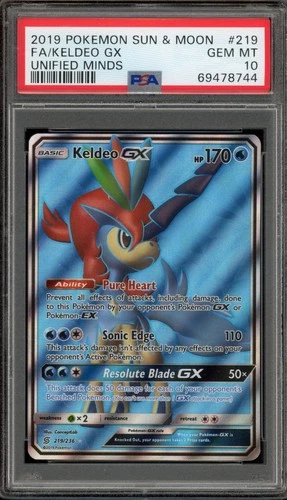 Pokemon Keldeo GX Unified Minds Full Art #219 PSA 10 Gem Mint