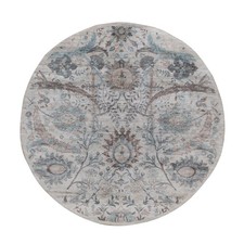 6'x6' Gray Sickle Leaf Design Hand Knotted Silk with Textured Wool Round Rug