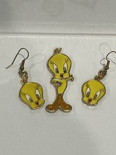 Tweety Bird Earrings Pendant Set Vintage 1994 Warner Bros Looney Tunes Jewelry
