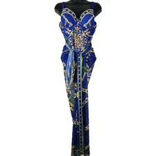 Ladies Blue Gold Swimsuit and Cover Up Sarong Tropical XL One Piece Bathing Suit