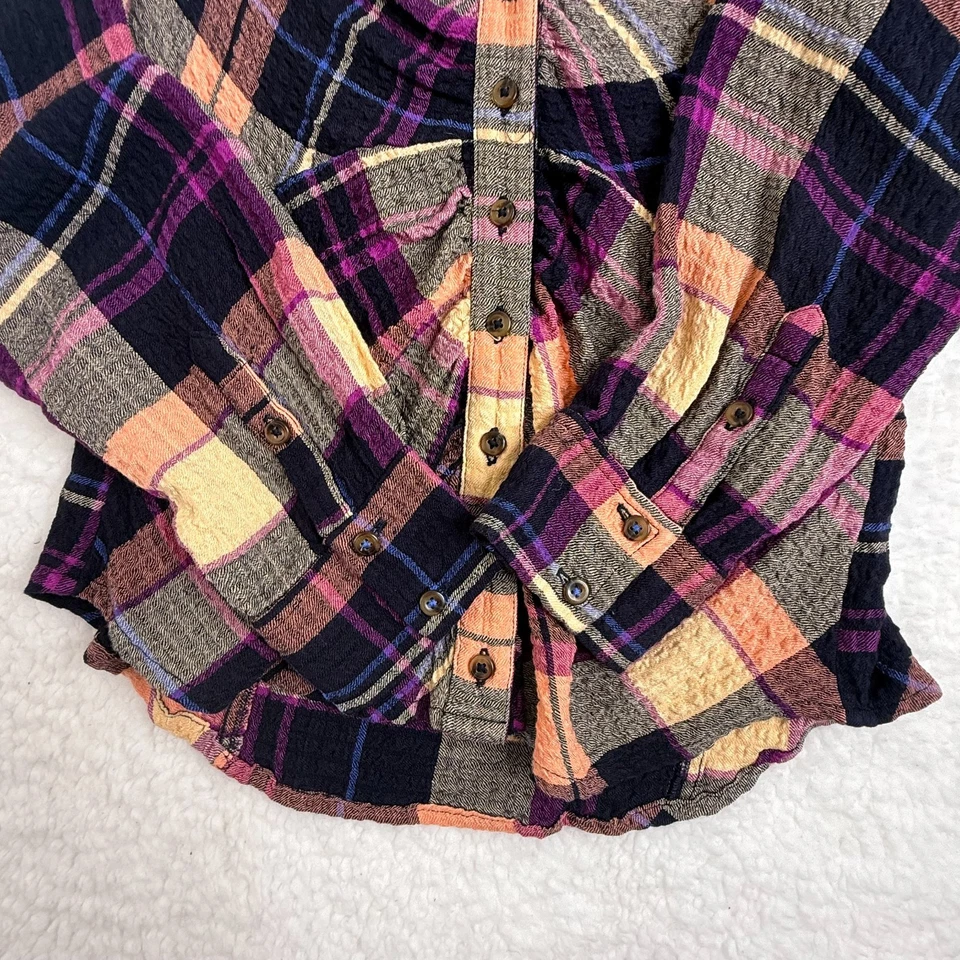 Blusa Pilcro Anthropologie xadrez M botão frontal franzida manga longa top outono - Imagem 4 de 4