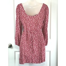 American Eagle Red Floral Print Square Neck Button Long Sleeve Mini Dress Large