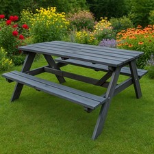 Premium Grey Wooden Picnic Bench Garden Pub Picnic Table 148cm x 155cm x 75cm