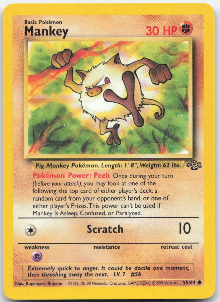Mankey 55/64 Common Jungle Pokemon Unlimited Lightly Played