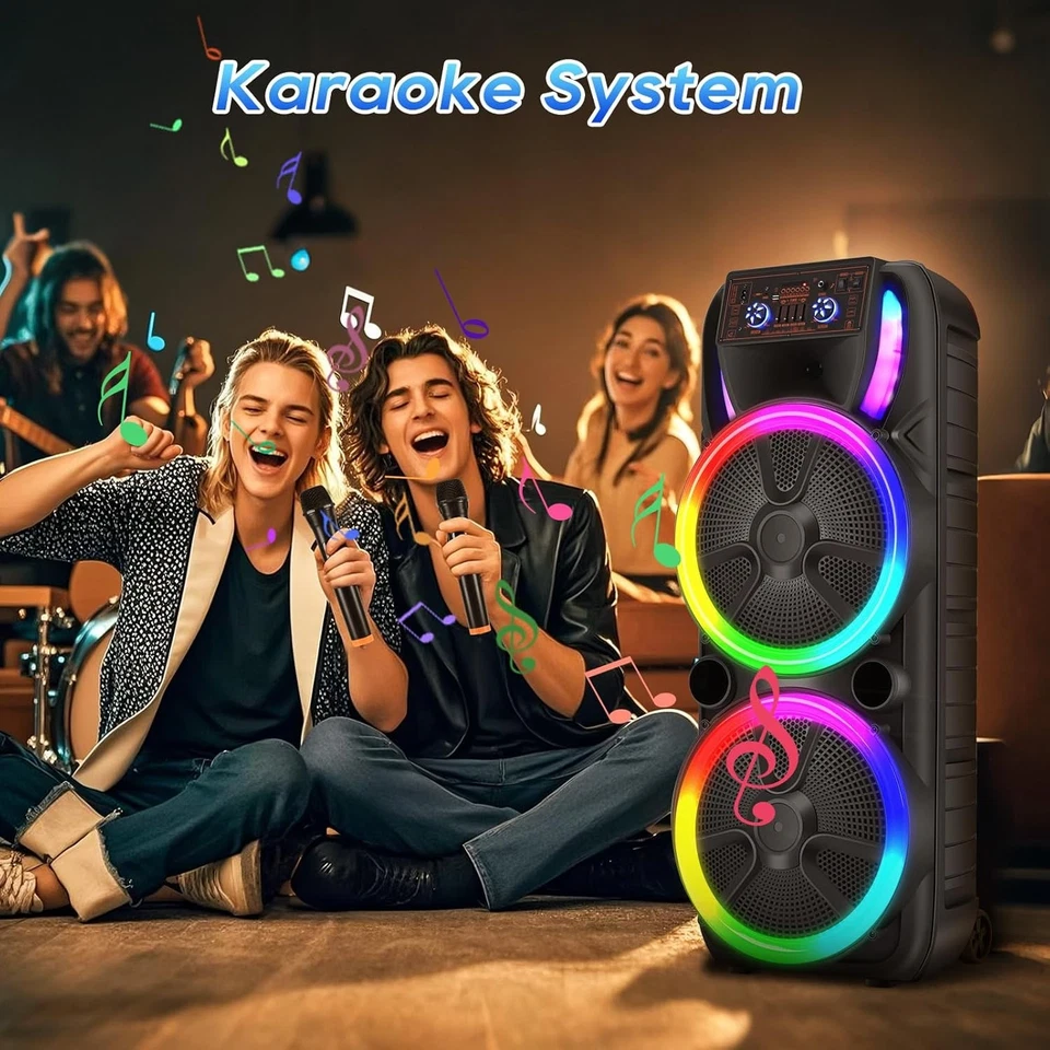 Altavoz Bluetooth Portátil Doble 15"" con 2 Micrófonos PA Altavoz Karaoke DJ Fiesta Foto 4 de 4