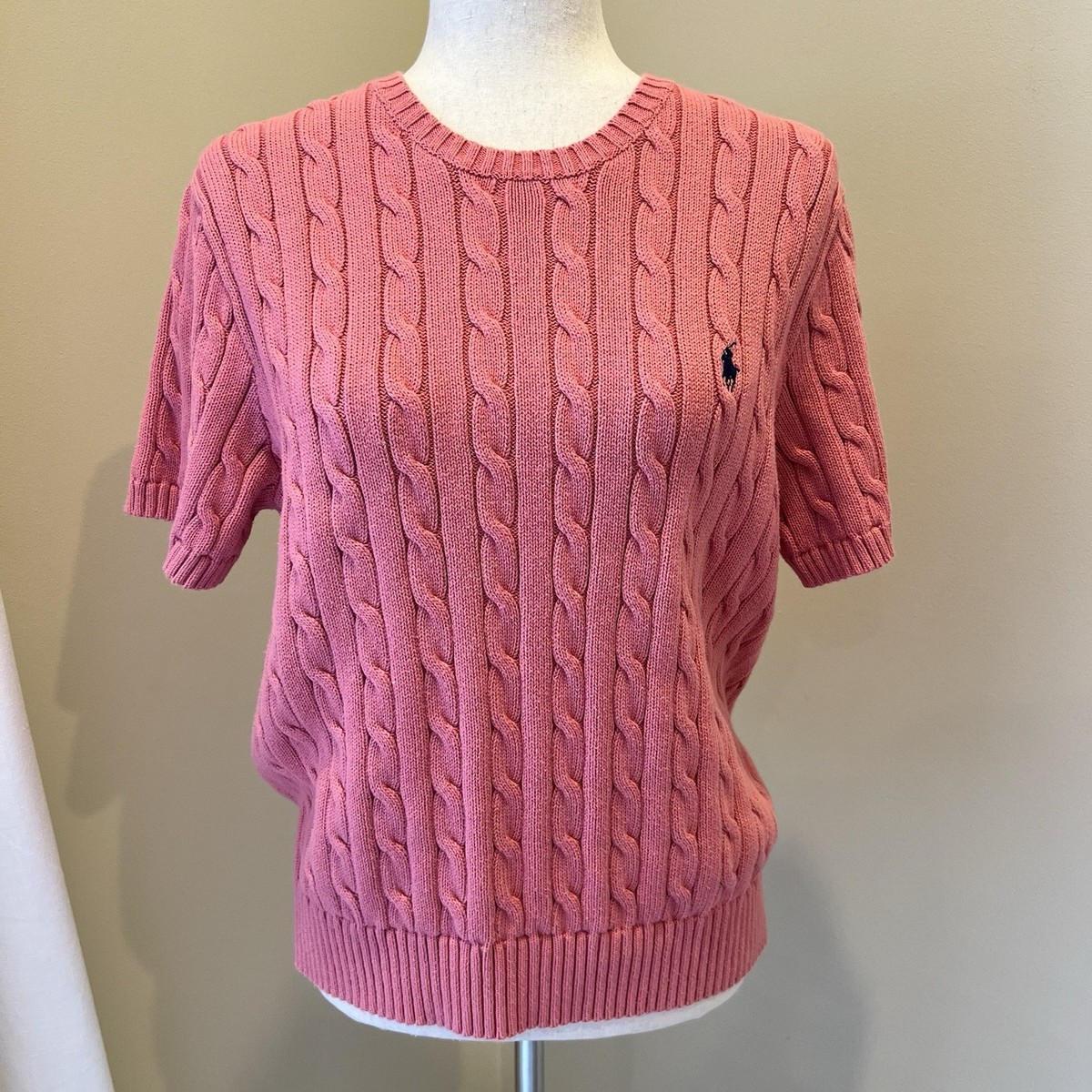 Polo Ralph Lauren Womens Cable Knit Sweater Sz XL Pink Short