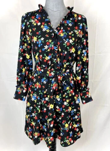 Abito floreale vela KATE SPADE taglia 2 nuovo con etichette $369 nero multicolore fiori