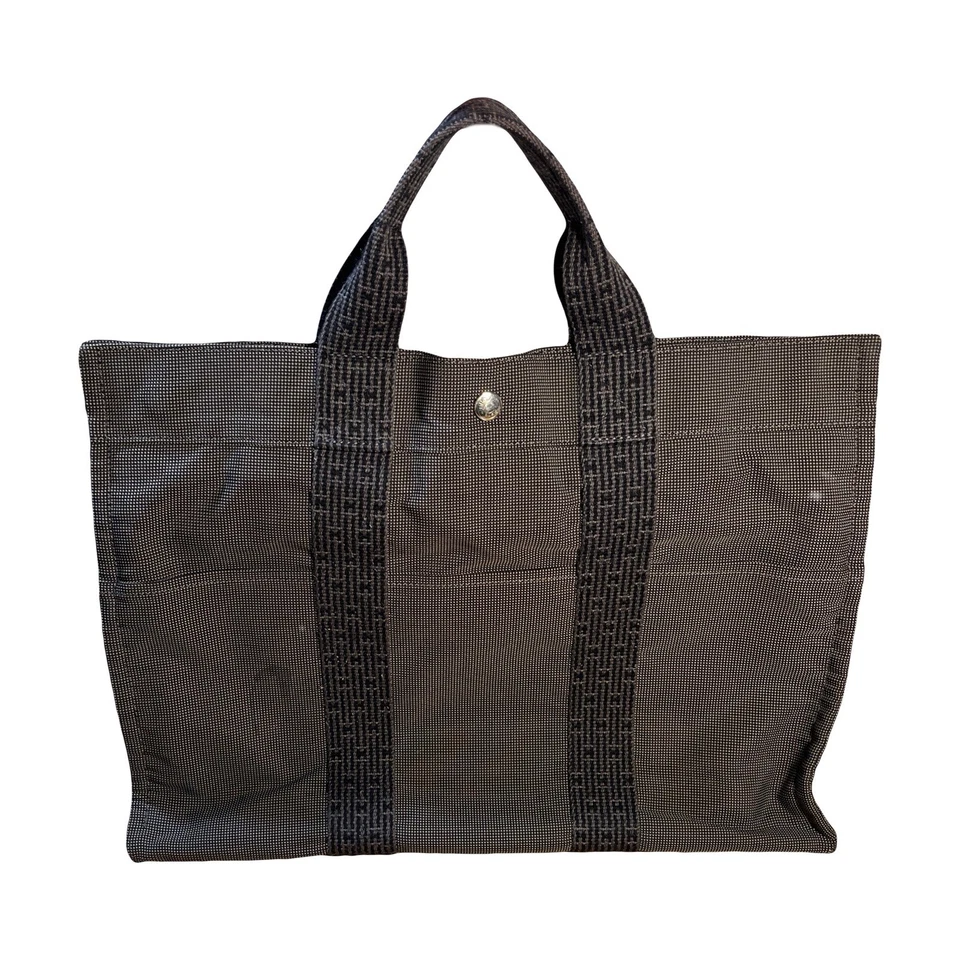 "Bolso de Mano Hermès Herline MM Gris Lona Francia PAU-B Plateado Herrajes 16.5"" Unisex" Foto 2 de 4