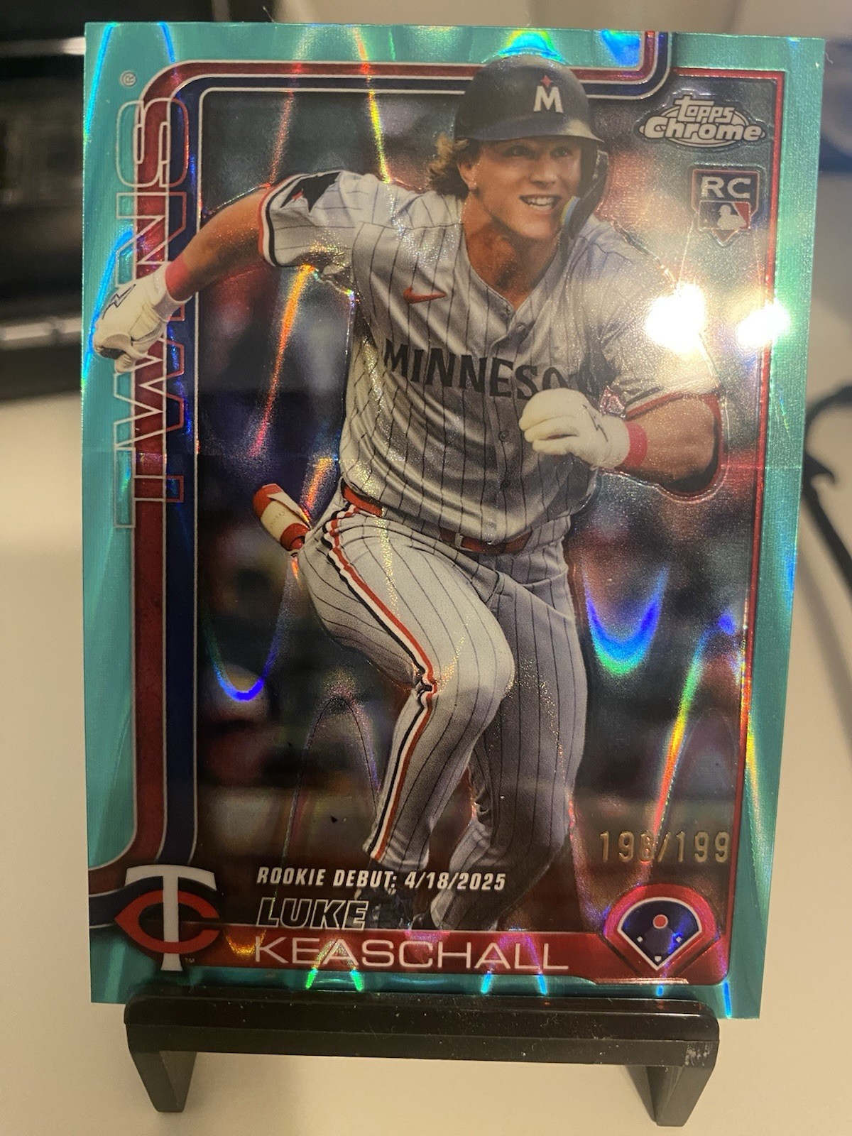 LUKE KEASCHALL 2025 TOPPS CHROME UPDATE ROOKIE DEBUT AQUA WAVE RC /199