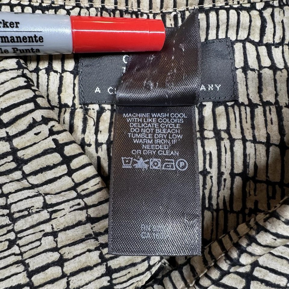 Camisa Crazy Horse Para Hombre L Beige Negro Patrón 100% Seda Geométrica Manga Corta Foto 4 de 4