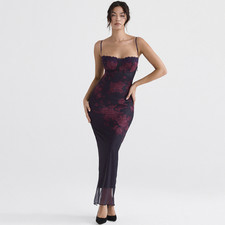 Women's Dress New Print Halter Dewback Backpack Hip Fishtail Evening Dress