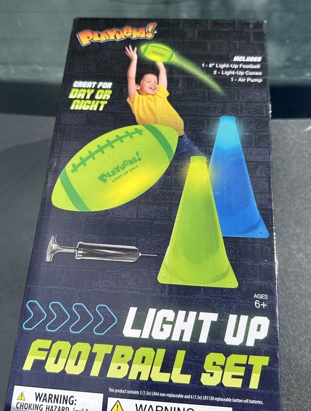 Playhem! Light Up Football Set Junior Size 6 Practice Ball Green/Blue 4pc PL5525