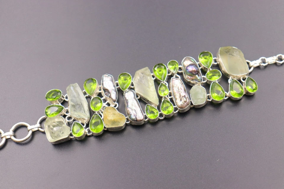 Handmade Prehnite,Tourmaline & peridot  gemstone handmade bracelet - Image 3 of 4