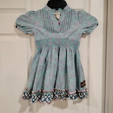 Matilda Jane Girls Dress Size 4 Blue Floral With Contrast Trim Short Sleeve