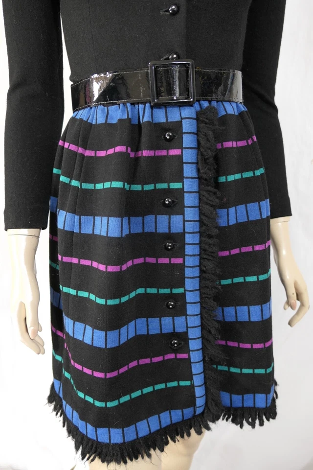 Vintage 60s Mod Go Go Wool Dress by Youth Guild Shirt Button Fringe Sz 0 XS - Image 3 of 4