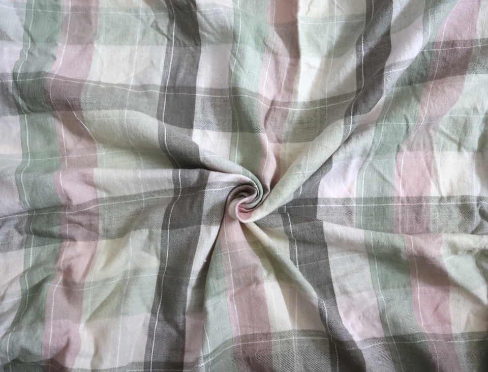 复古 2 码玫瑰/粉色/灰褐色/鼠尾草格子棉质斜纹衬衫面料 — 第 2/4 张图片