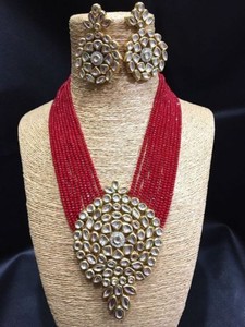 Red Color Beauty Bridal Necklace Set With Earring Online Indian
