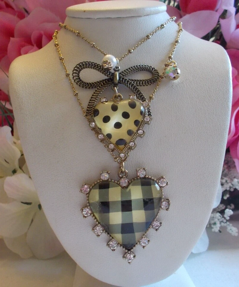 BETSEY JOHNSON RARE VINTAGE POLKA DOT AND CHECK BLACK AND WHITE LAYERED NECKLACE