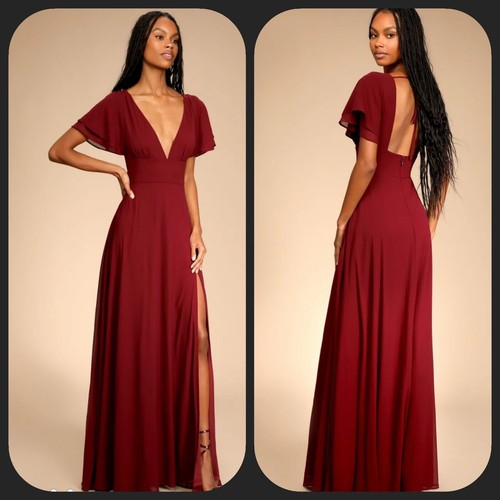 Burgundy Flutter Sleeve Maxi Dress Size 