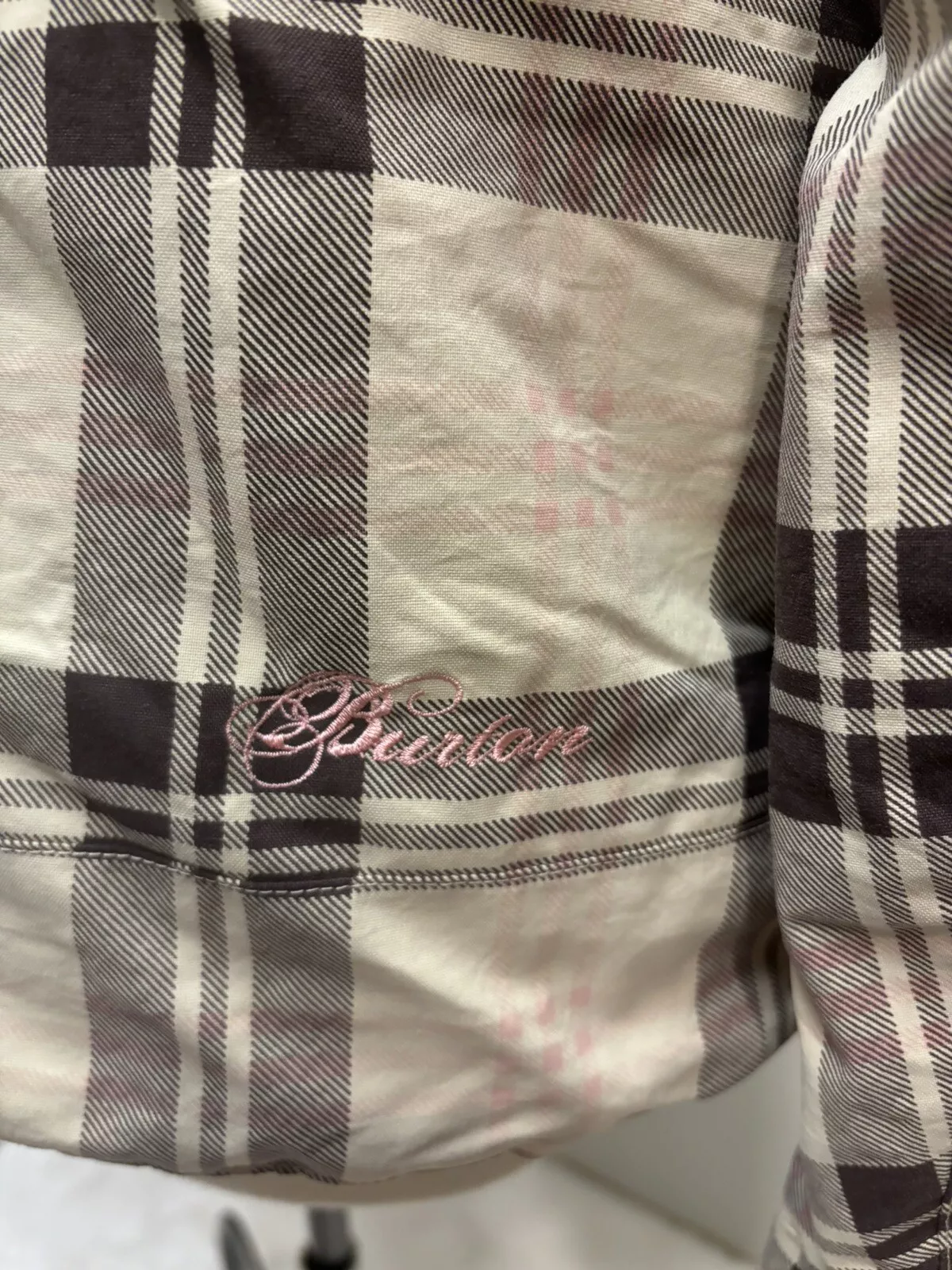 burton insulated hooded coat plaid pink jacket
