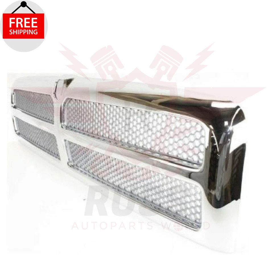 New Front Chrome Grille + OEM Emblem 2PC For 1994-2002 DODGE RAM 1500 2500 3500 - Imagem 2 de 4