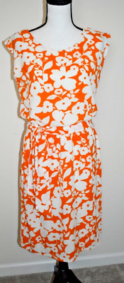 Emma Michele Womens Orange and White Elasticized Waist Belted Dress Size S