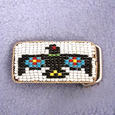 Tribal Southwest Beaded handmade small eagle belt buckle 1"X2" white