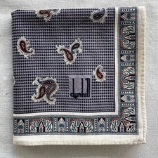 Vintage Handkerchief Blue Cotton Houndstooth Paisley Classic Pocket Square 19"