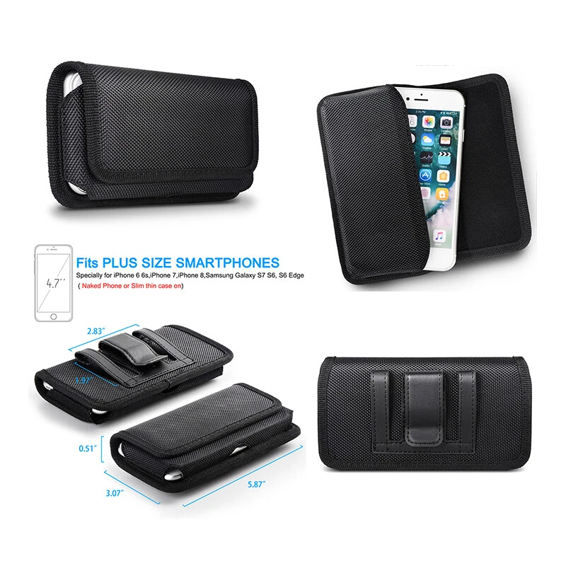For iPhone 12/ 13 Horizontal Nylon Phone Pouch Case Belt Clip Holster Cover Case - Image 3 of 4