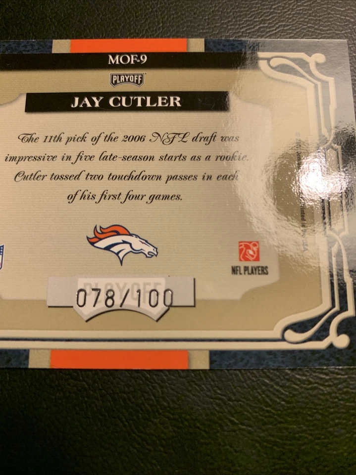 B15 #9 Jay Cutler 2007 Absolute Memorabilia Playoff/100 Denver Broncos￼ - Image 2 of 3