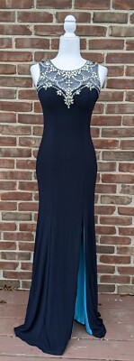STUNNING Betsy & Adam long Navy Blue Prom, Cocktail, Formal Dress Size 2,  beaded | eBay