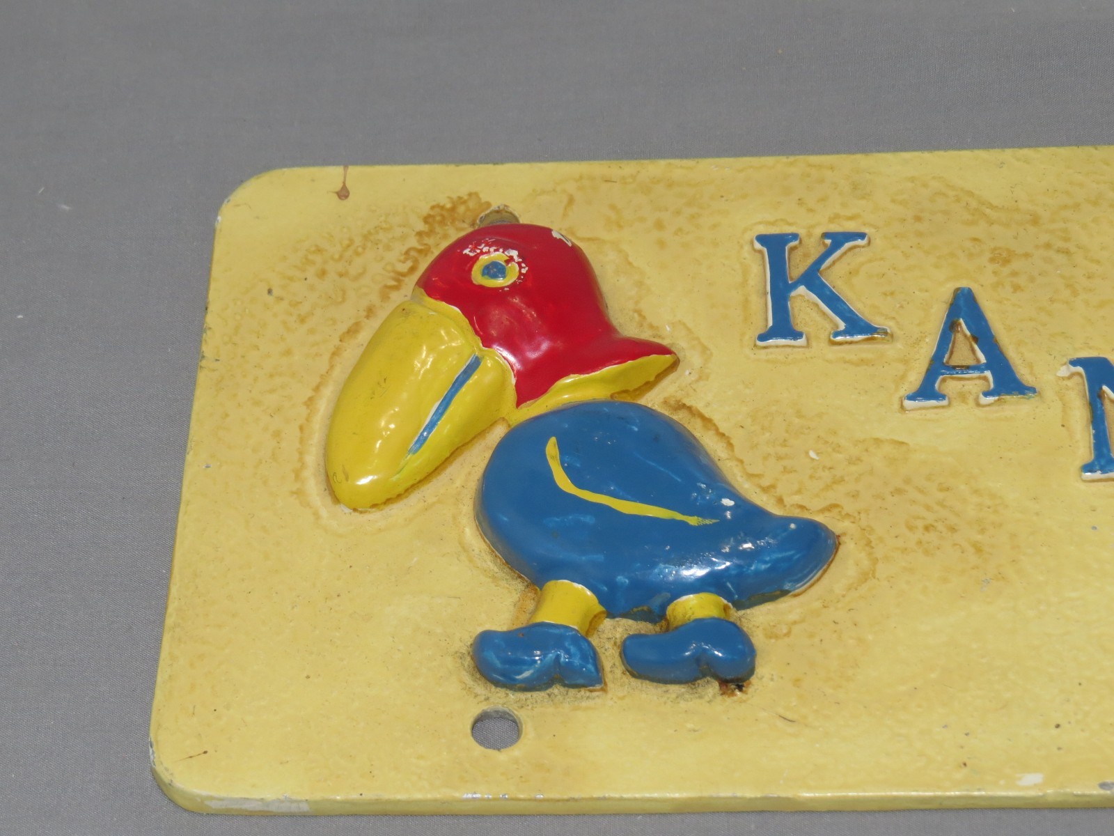 vintage Kansas KU Jayhawk Sunflower License Plate Castrite Topeka KS