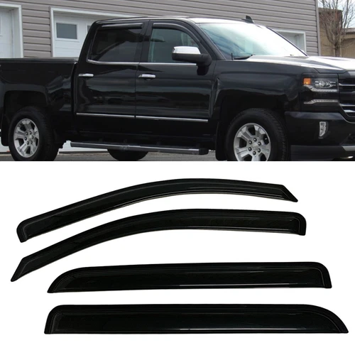 Set of Window Visors Sun Rain Guard Fit Chevy Silverado Crew Cab 2014 2015-2018