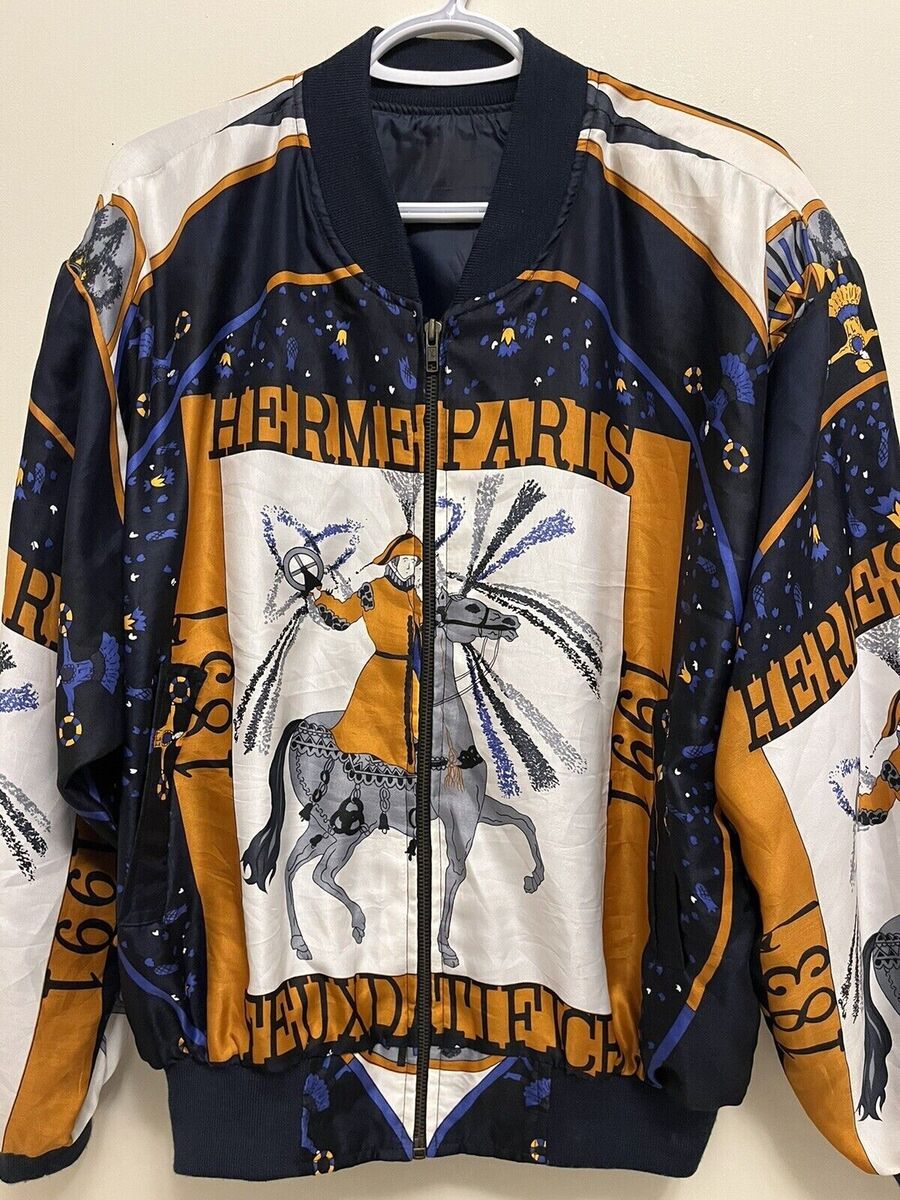 Men's Mens Vintage 1991 Hermes Paris Silk Bomber Satin Men's Mens Vintage 1991 Hermes Paris Silk Bomber Satin