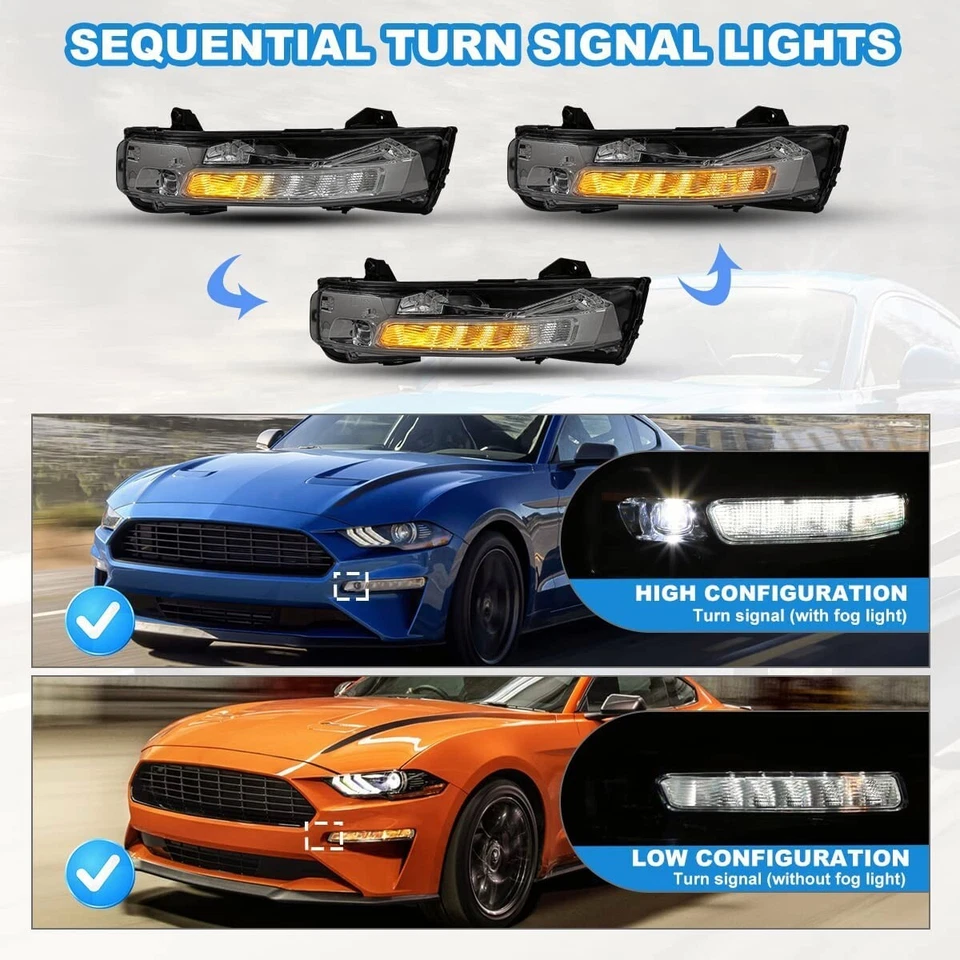 Luces antiniebla LED DRL para Ford Mustang 2018-2023 con intermitente secuencial Foto 3 de 4