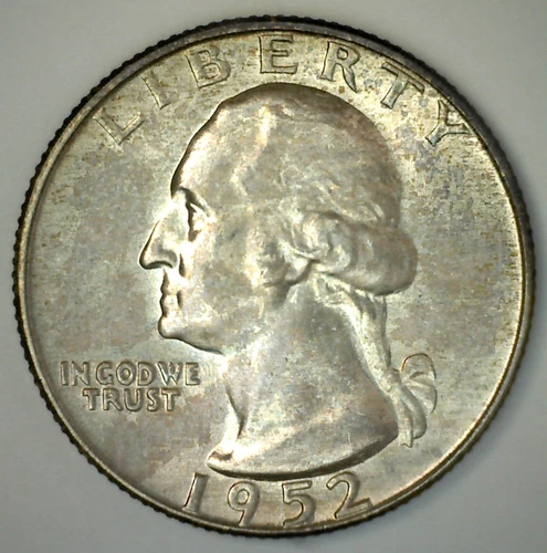 1952 D Washington Quarter Coin 25c Silver Toned Uncirculated 25 Cent Denver Mint