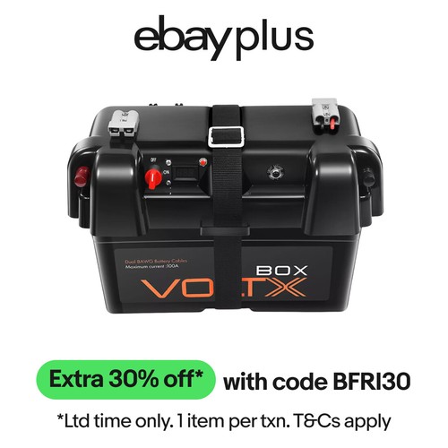 VoltX Battery Box 12V 2xUSB Portable Deep Cycle Lithium Camping RV Cig Socket
