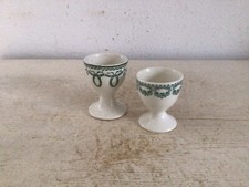 2 Alte Eierbecher Shabby Holland grünes Dekor Brocante Keramik Vintage Landhaus