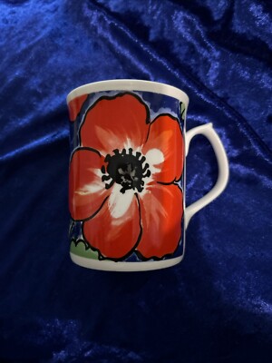 Herzogin Fine Bone China Tasse Rot und Lila Mohnblumen England Neu