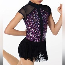 Weissman Dance Costume Sequin Fringe Dress Size Adult Small Purple NEW