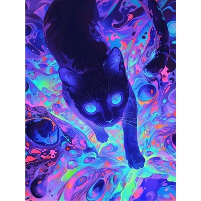 Diamond Art Kits for Adults, 5D Black Cat Diamond Painting Kits for Beginner, D 