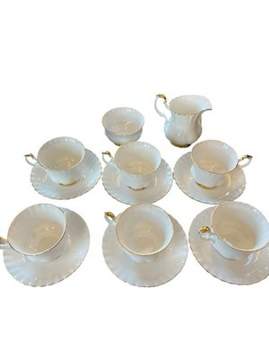 Vtg ROYAL ALBERT BONE CHINA ''VAL D'OR'' WHITE 22k GOLD TRIM 6 Set Cream & Sugar